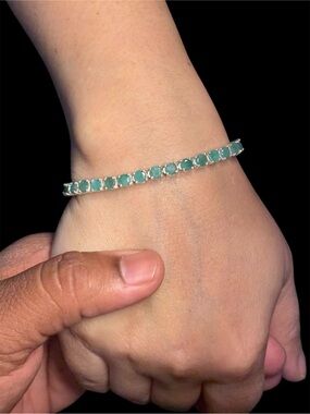 Certified Natural Emerald Tennis Bracelet 925 Sterling Silver 7.5” 12.64g